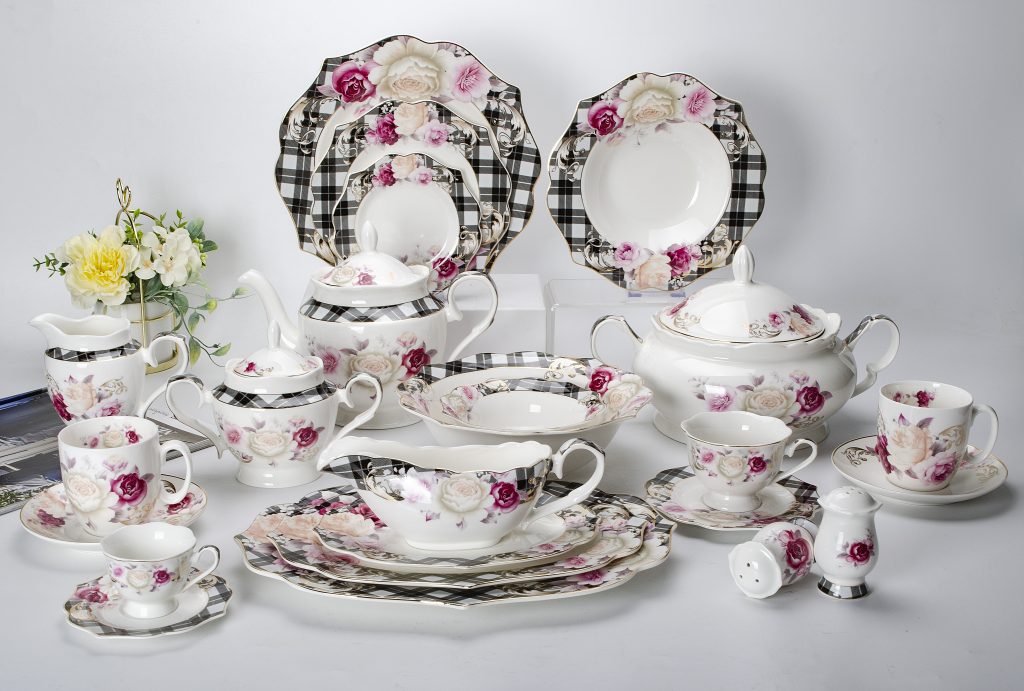 New Bone China Dinner Set With Rose Decal Vivid Ceramics